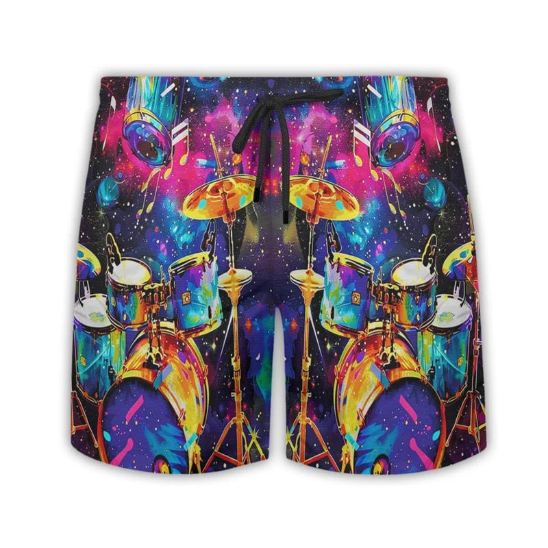 Drum Lover Short Pants For Men Clothes Musical Instrument Hawaii Mens Swim Short Beach Shorts Hip Hop Band Trunks Male Bermudas