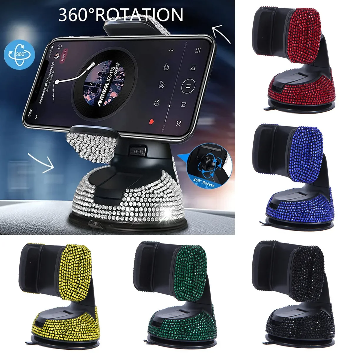 Car Elegant Rhinestone Phone Holder Universal Rotatable Secure Perfect for Easy Navigation and Style Interior Woman Accessories