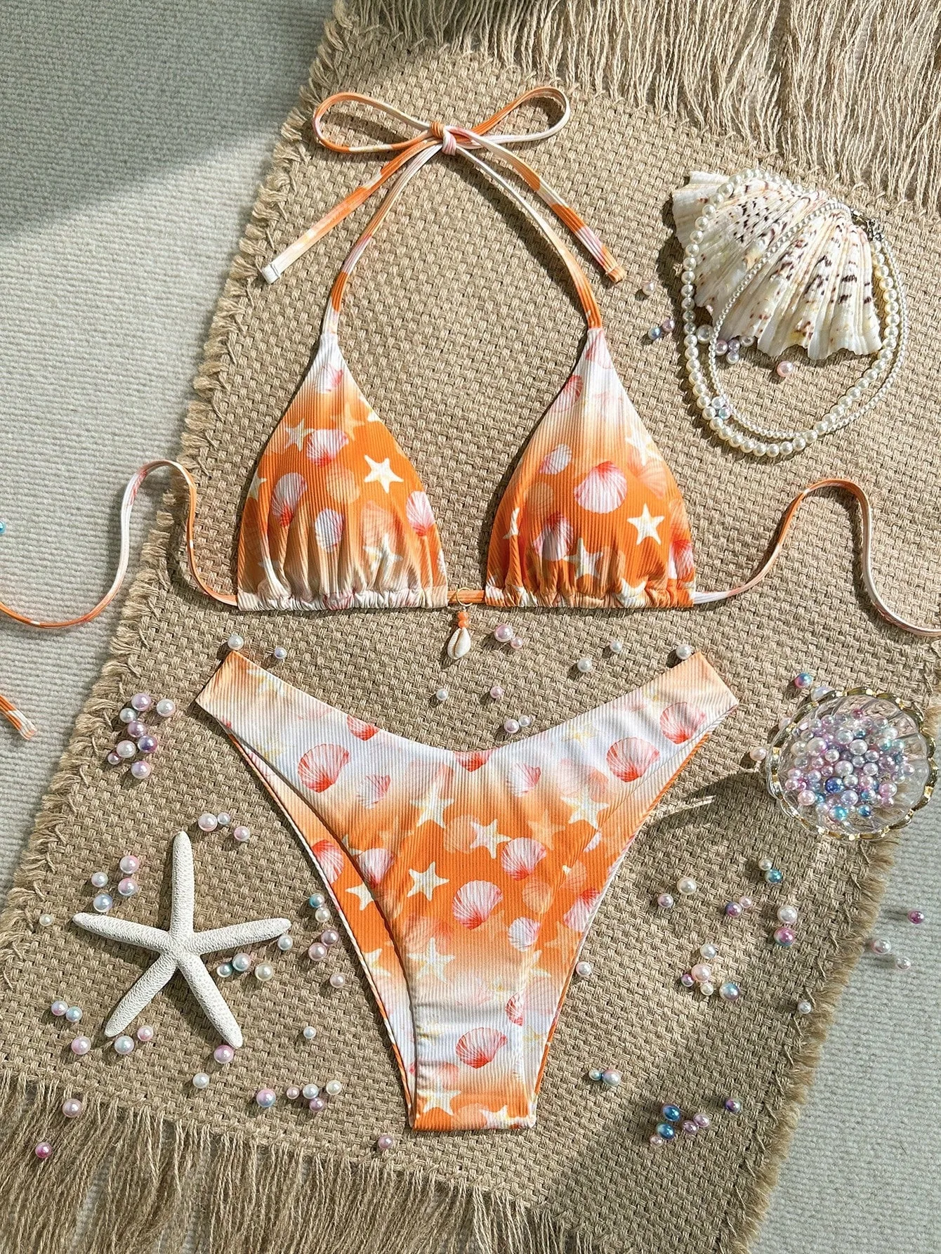 

Sexy Orange Tie Dye Gradient Bikini Set 2026 Women Shell Ornament Push Up Bra High Waist Swimsuit Holiday Bathing Suit Swimwear