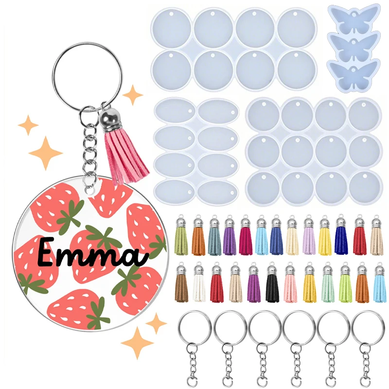 Ensemble de moules en résine de Silicone pour bricolage, porte-clés rond ovale, pendentif, moule de moulage de bijoux utilisé pour la fabrication de boucles d'oreilles, pendentif, porte-clés