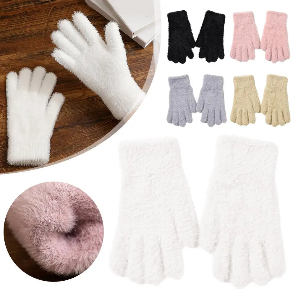 ผู้หญิงน่ารัก Coral Velvet Fingerless WARM Furry ถุงมือเกาหลีสไตล์ฤดูหนาวหิมะอเนกประสงค์ Plush หนาเย็น-proof ถุงมือ