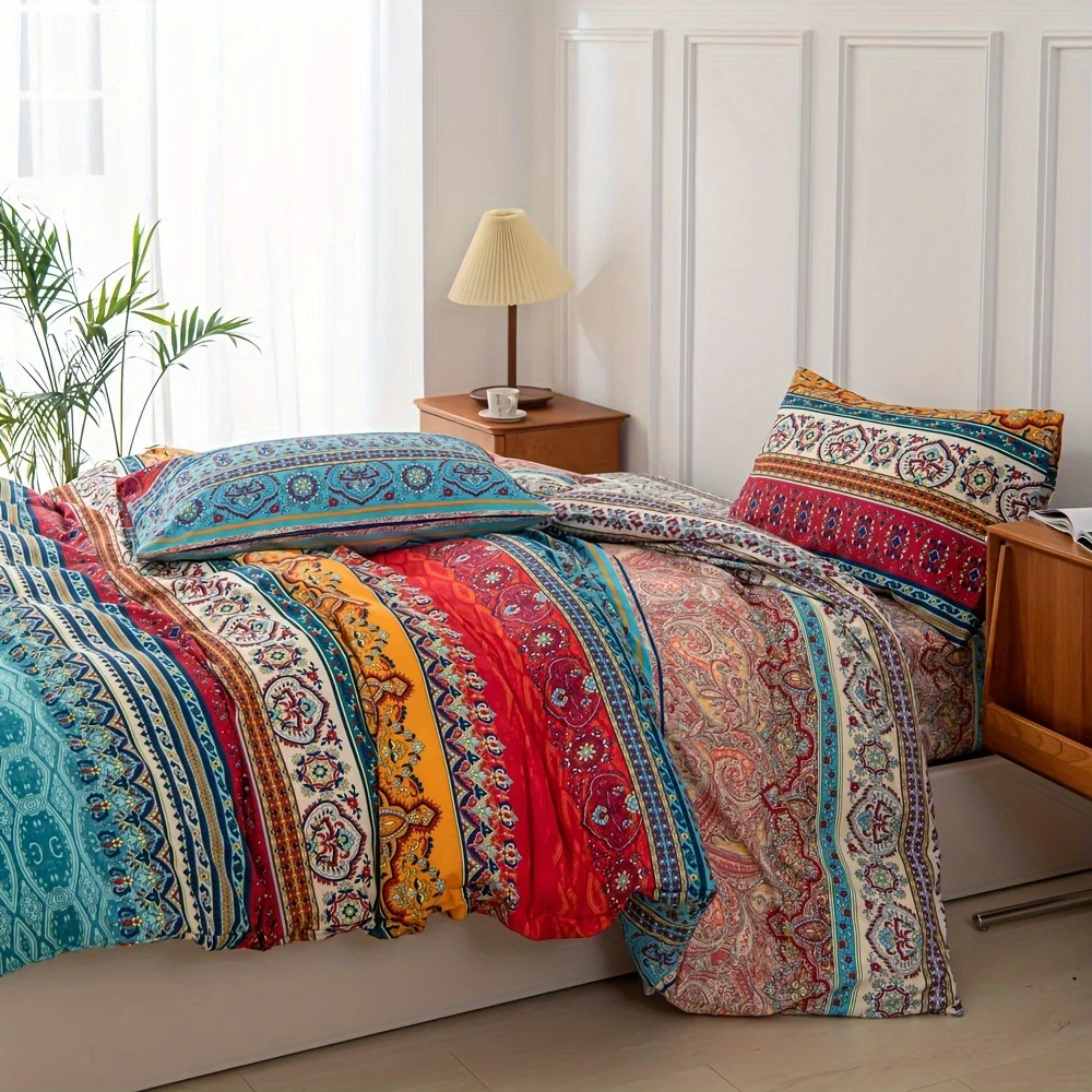 3 Pcs Bohemian Printed Bedding Sets Soft Comfortable Down Duvet Cover Pillowcases Bedding Sets Bedroom Hotel Home Applies