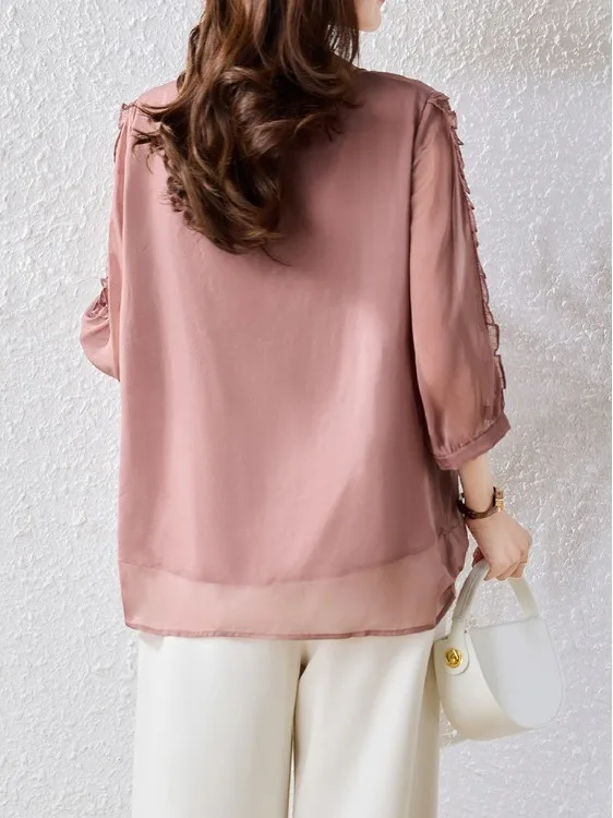 Ele Chiffon irt f Sve Cover Belly Donna Summer Faion plus Size Loose Fit rotondo Ne Top di media lunghezza