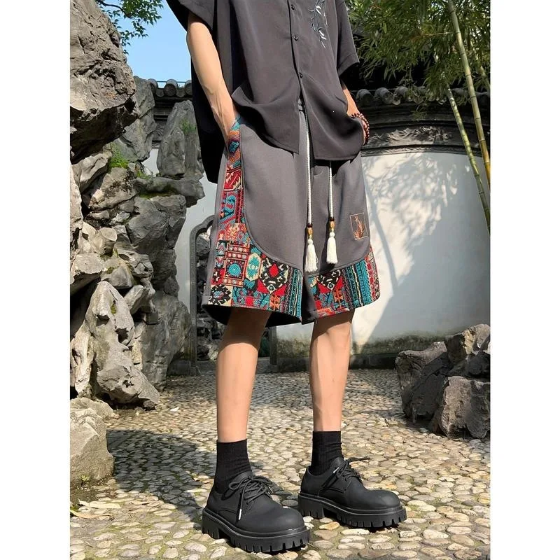 Chinese Embroidery Shorts Men's Cross-Border Style Spring Summer Breathable Comfortable Cotton Linen Material Shorts
