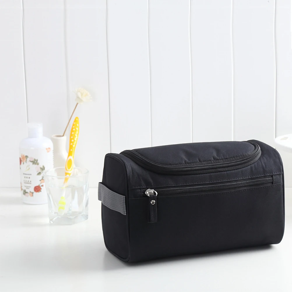 Bolsa impermeable, almacenamiento de artículos de tocador, lavado de viaje multifunción, organizador de maquillaje colgante portátil de gran capacidad negro