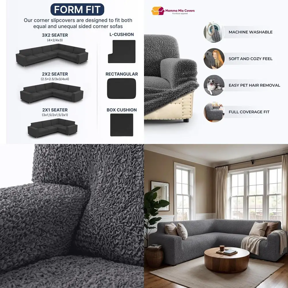 

Чехол для секционного дивана - L-образный чехол-накидка - Моющийся защитный чехол для дивана из полиэстера - Микрофибра - Серый (ширина 135-198 см)