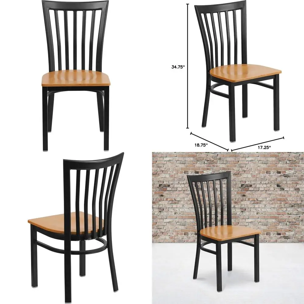

Черный металлический стул в стиле школьной мебели для ресторана с сиденьем из натурального дерева