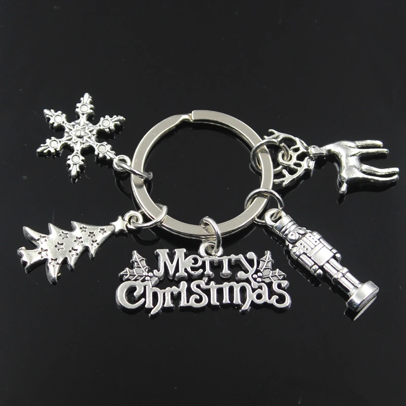 1Pcs Fashion Merry Christmas Nutcracker Snow Snowflake Christmas tree Christmas Deer Pendant Keychain for Party Gift