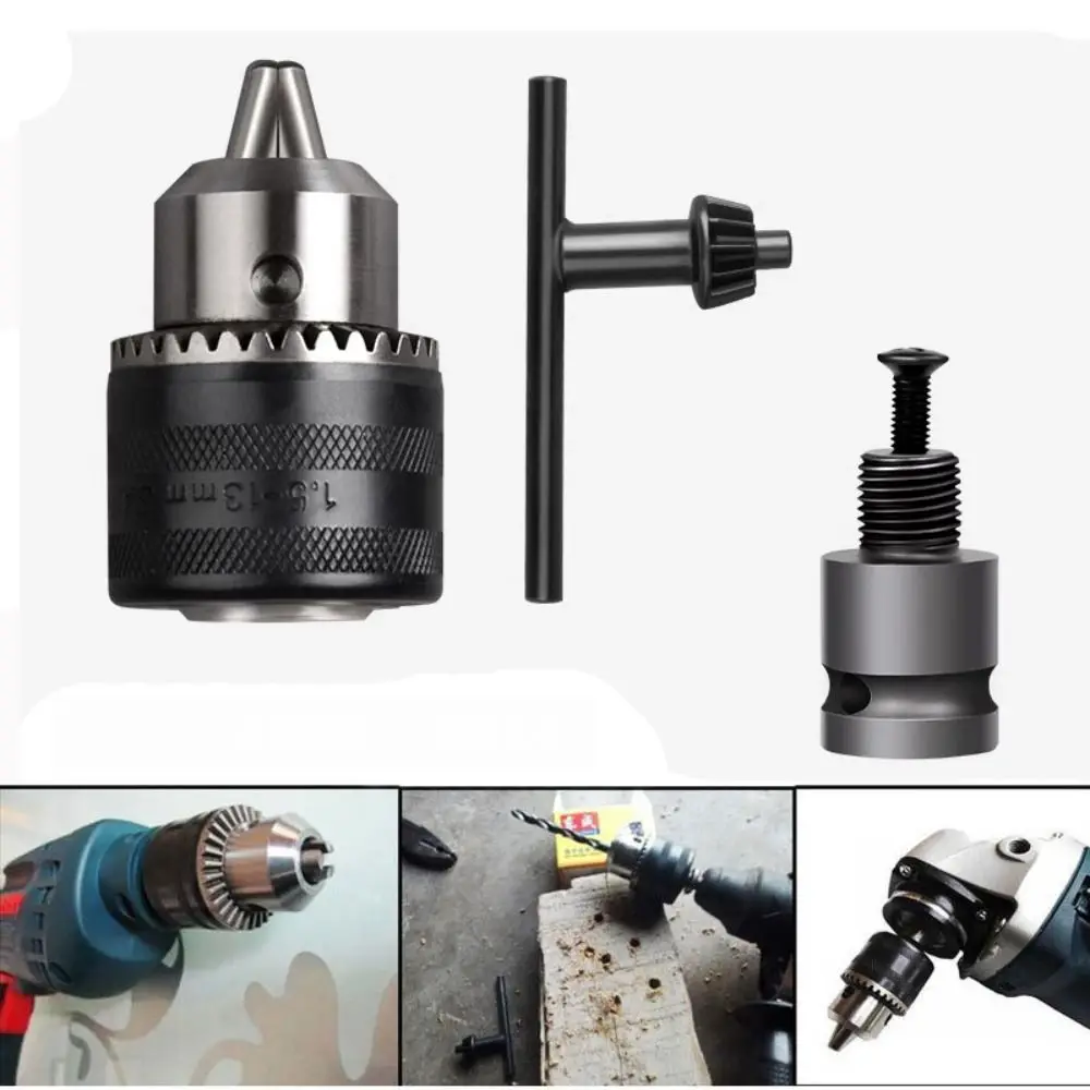 Durable 1.5-13mm Electric Drill Chuck Metal Mount Impact Drill Chuck Adapter with Chuck Key 1/2 Drill Converter Chuck Conversion