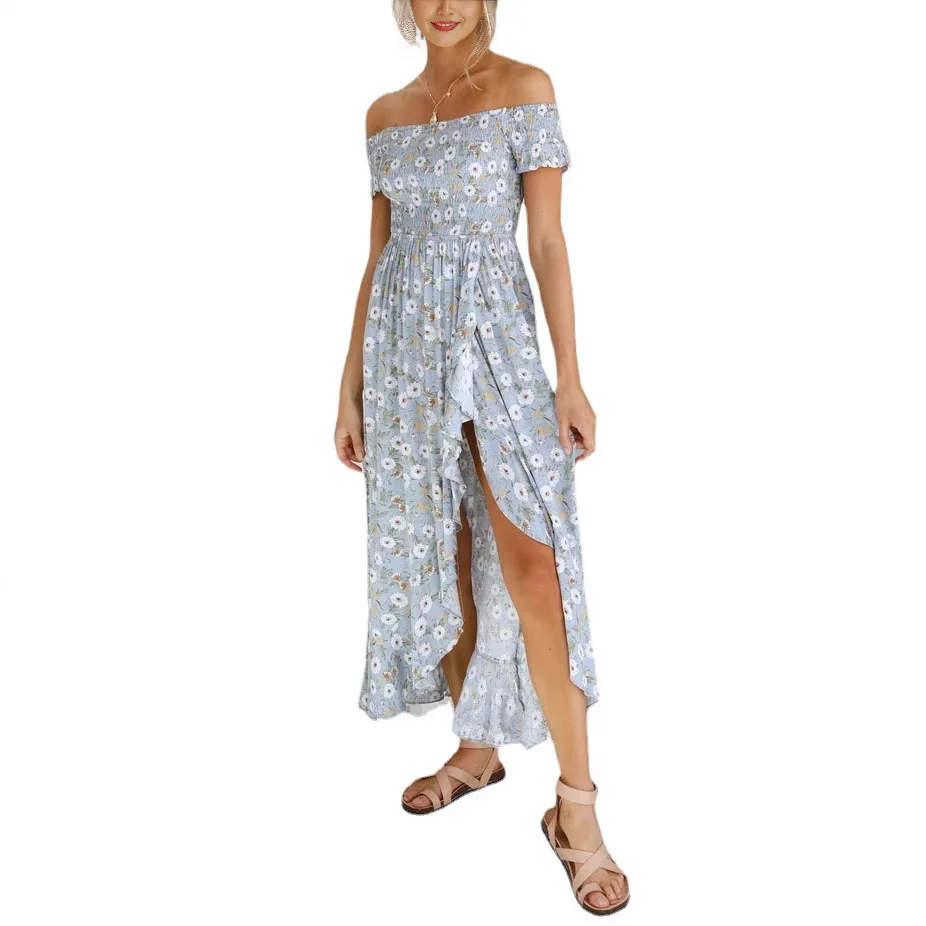 2025 primavera/verão novo produto fresco e doce floral estampado babado borda vestido de comprimento médio 1386