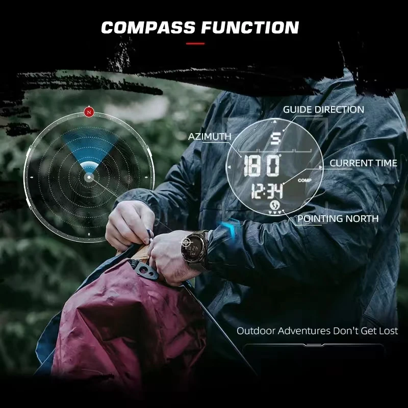 NORTH EDGE Watches for Men ALPS 45MM Outdoor Sports Metronome Compass Waterproof Carbon Fiber Nylon Strap Men Watch Reloj Hombre