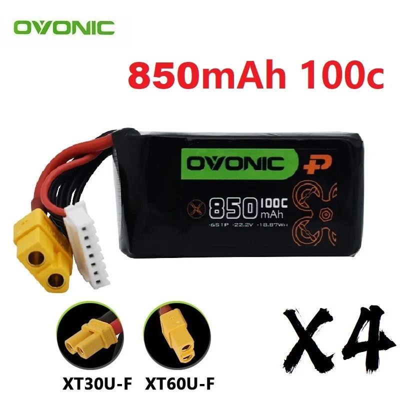 

4Pcs 22.2V 850mAh 100C LiPo Battery For RC Helicopter Quadcopter FPV Racing Drone Parts With XT30/XT60 6S Rechargeable BATTERY