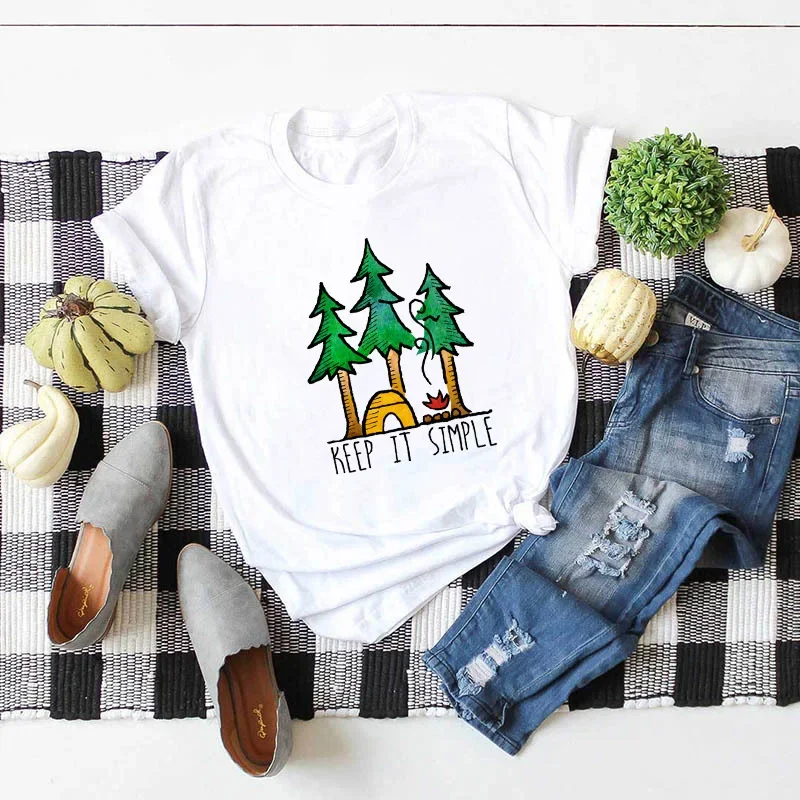 Fashion T Shirt Harajuku Camping  I Hate People Vintage Funny Shirts Women Short Sleeve Hiking Cotton Tees Tops