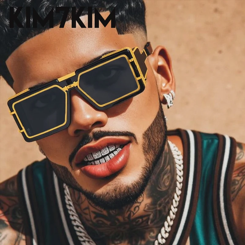 

Oversized Steampunk Rectangle Sunglasses Men 2025 Luxury Brand Vintage Metal Frame Sun Glasses For Male Trendy Punk UV400 Shades