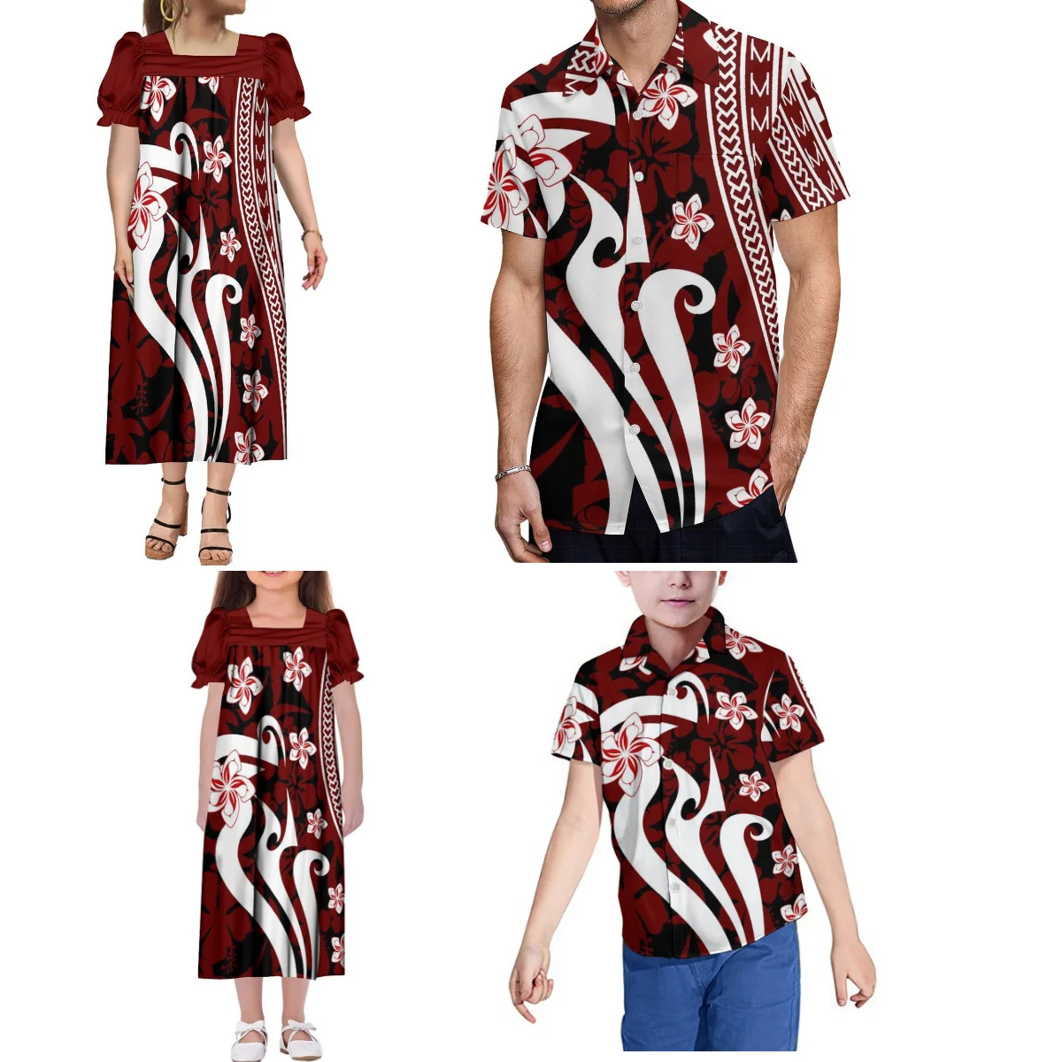 2025 Nieuwe Pacific Island Carnaval Fashion Party Familie Set Viering Kleding Vrouwen Mumu Jurk Heren Shirt Kinderkleding