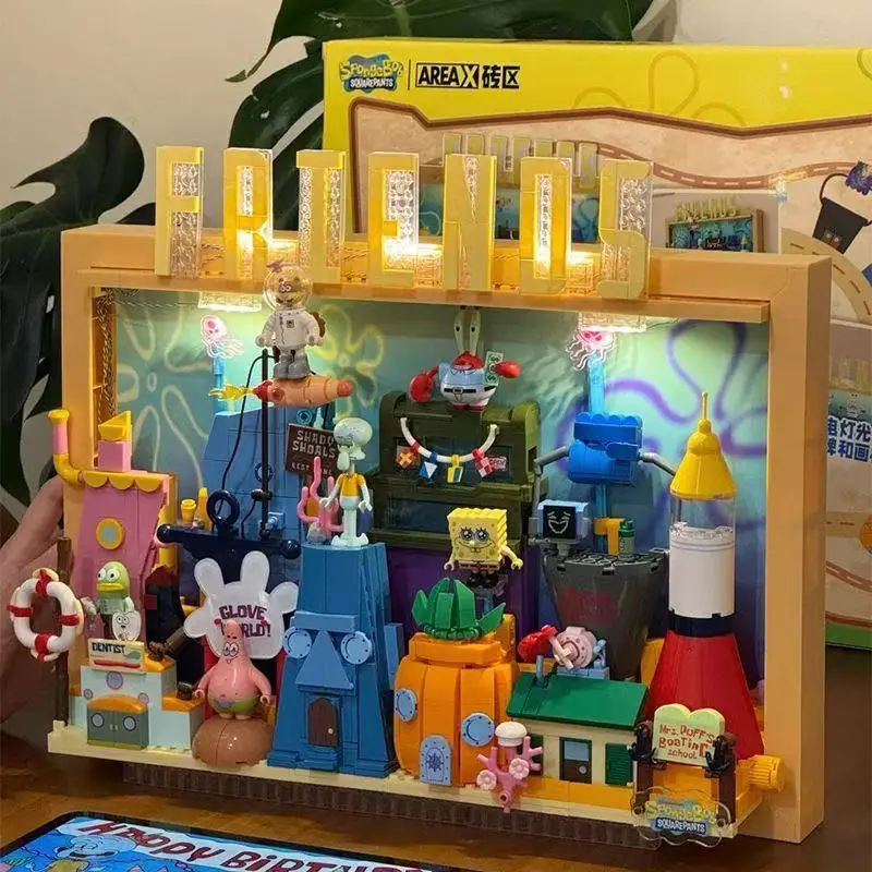 Bob Esponja Calça Quadrada Biquíni Bottom Blocos de Construção Pintura Decorativa 3D Modelo de Desenhos Animados Ornamentos Crianças Brinquedos DIY Presentes de Natal