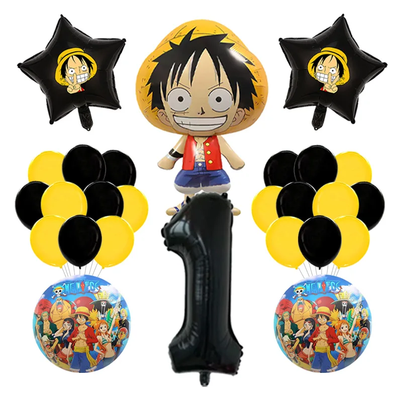 Manga Adventure Style Balloon Bouquet Pirate Captain Foil Mylar Cluster with Red Latex for Boys Anime Birthday