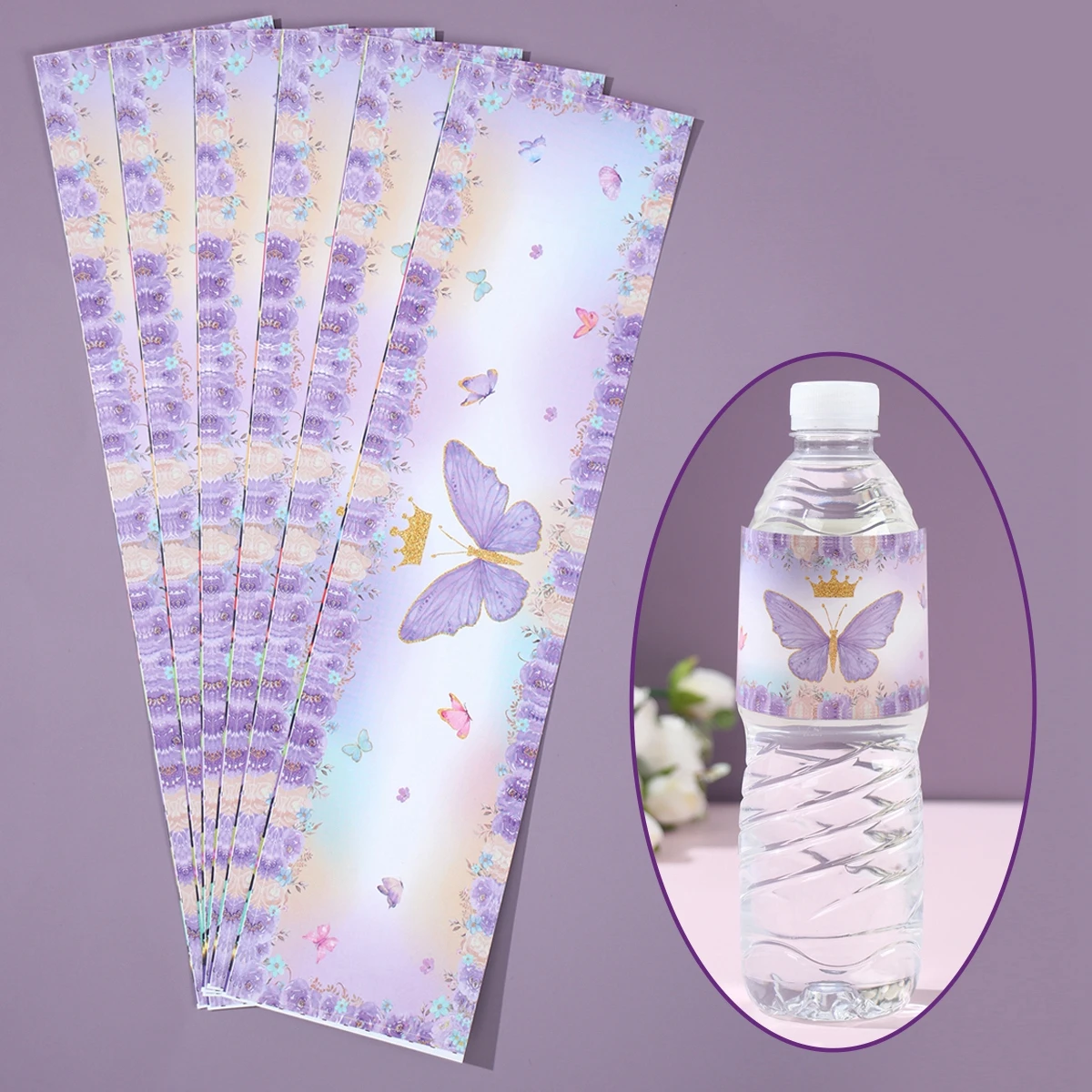 10pcs Pink Purple Butterfly Birthday Party Water Bottle Stickers Floral Bottle Labels Girl Happy Birhday Baptism Wedding Decor