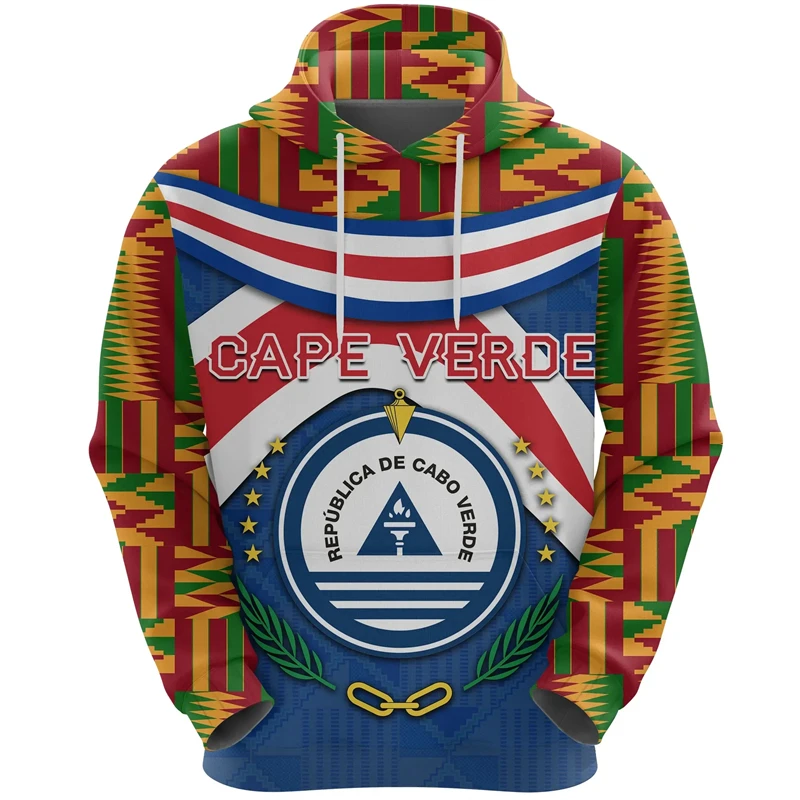 Cape Verde Flag Map Graphic Sweatshirts CV National Emblem Hoodie For Men Clothing Casual Male Hoody Sportswear Kids Pullovers