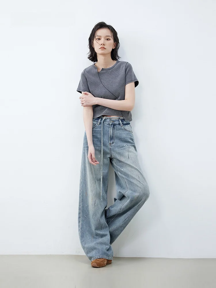 

Джинсы прямого кроя для похудения XMOOM2025, летние, новые, из эластичного хлопкового денима, с поясом, модные женские джинсы