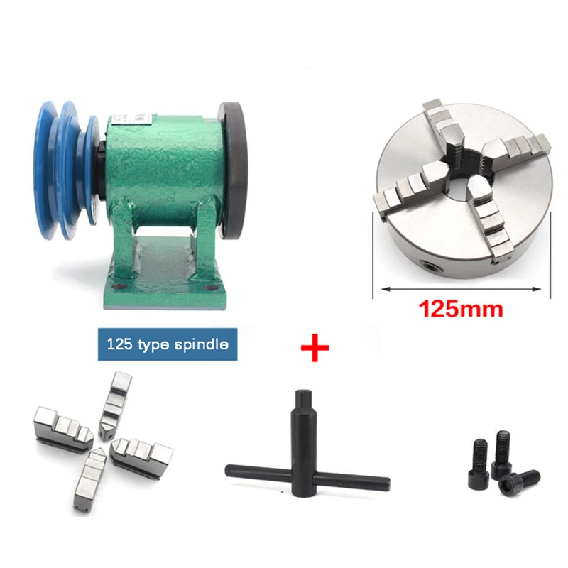 

DIY Small Woodworking Rotating Seat 200mm Three-Jaw Four-jaw Chuck Flange Pulleyhousehold Lathe Spindle Assembly