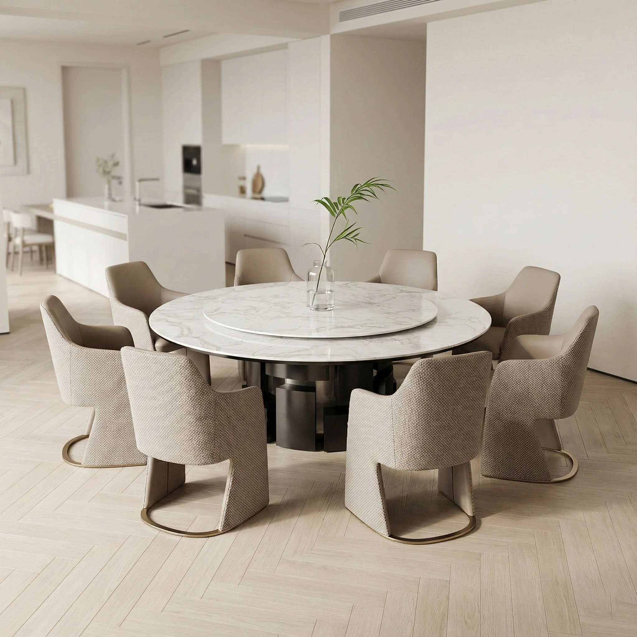Modern Round Marble Dining Table Large Size 300cm With Turntable For Chinese Food