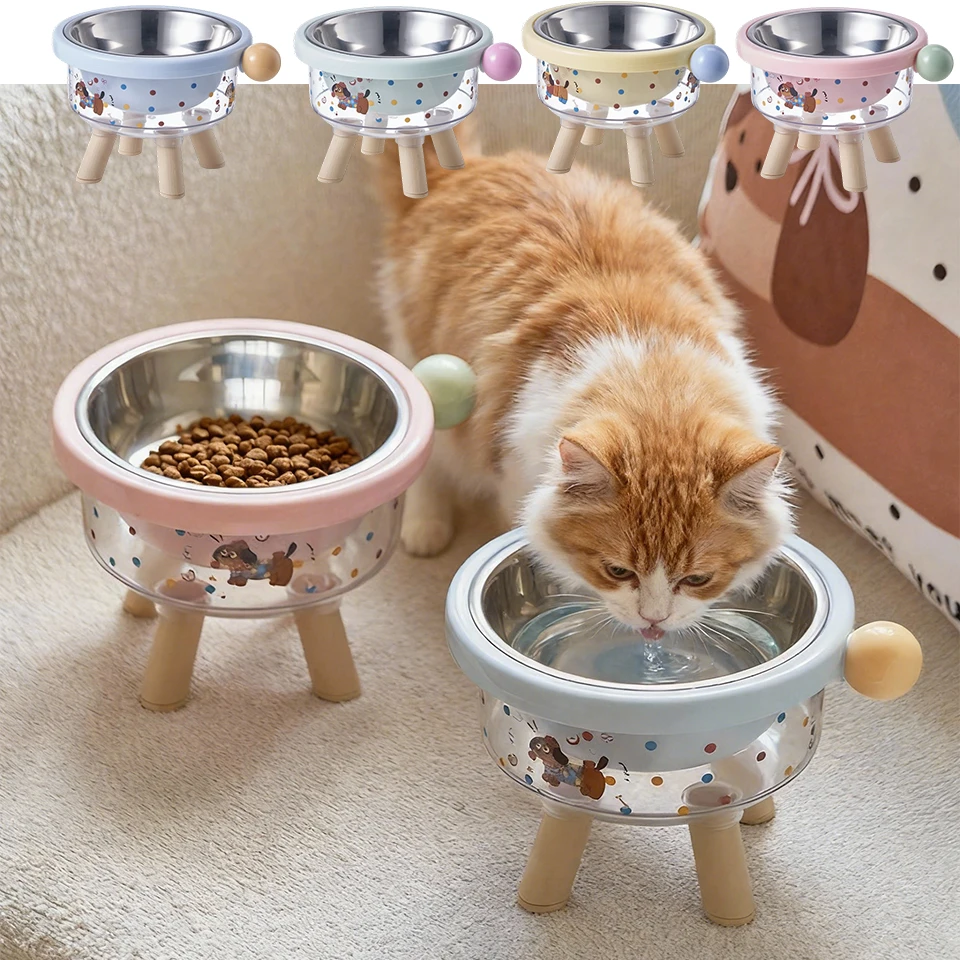 

1/2pcs Cute Elevated Dopamine Pet Cat Bowl with Stainless Steel Inner Bowl Neck ,easy To Clean Indoor and Outdoor/dog Food Bowl
