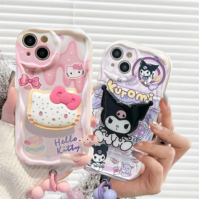 Sanrio Hello Kitty Bracelet Bracket Case for OPPO Reno 12F 11 11F 5G 8 11 12 Pro 8T A58 A78 A79 A98 5G Reno 7 4G 5 6 Lite Cover