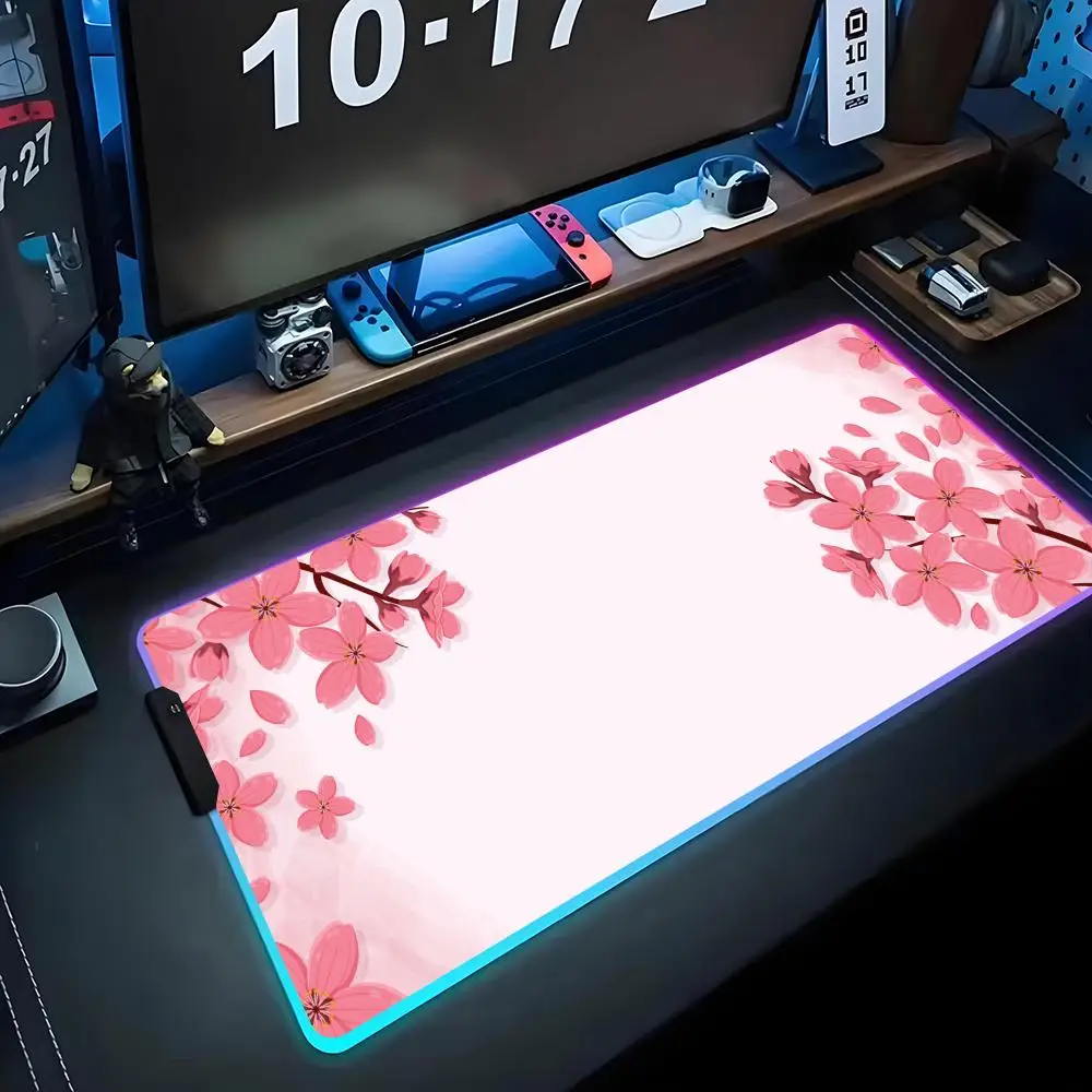 

Peach blossom Mouse Pad RGB Gaming Mousepad Big LED Pad PC Desk Mat Luminous Mouse Pad Large Keyboard Mats Table Rug With