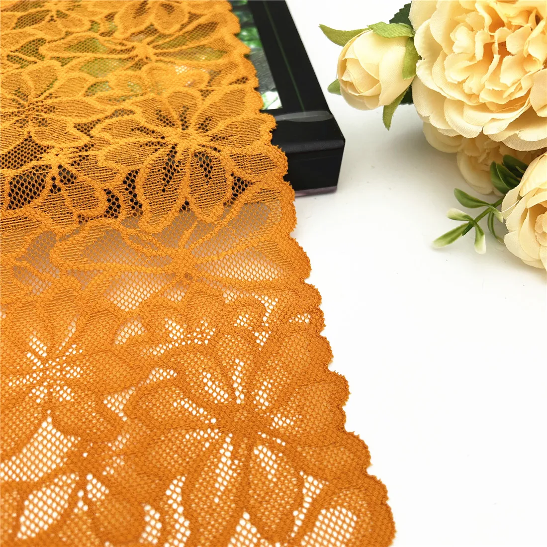 3y/lot Width7 1/4 inch 18.50cm Dark Orange Elastic Stretch Lace Trim Clothing Sewing Craft DIY Apparel Dress Sleeve Lace Wedding