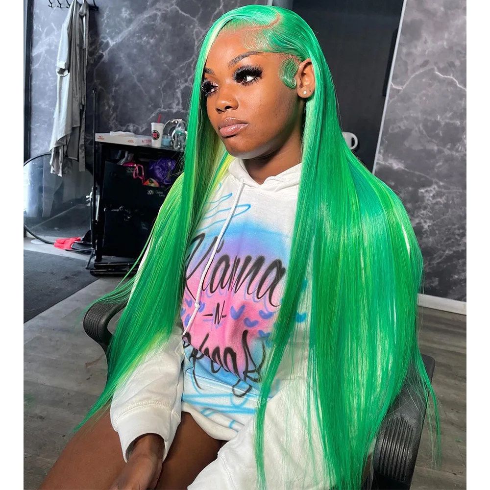 Linhua Solid Colored Lime Green Bone Straight 13X6 Lace Frontal Wig 180% Brazilian#613  Remy 13X4 Transparent Lace Wigs