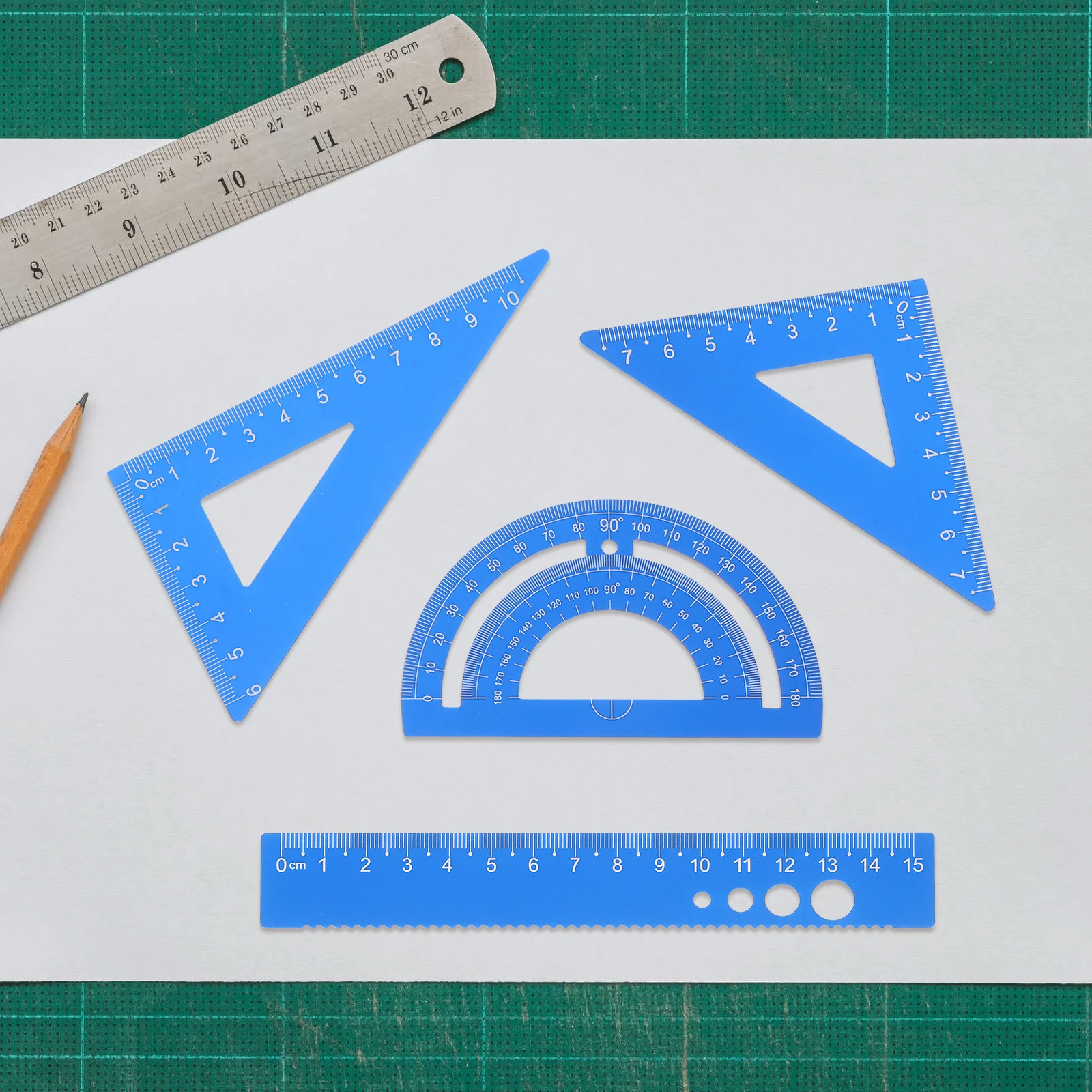 

1Set Protractor Ruler Triangle Ruler Set Aluminum Alloy Geometry Tools Student Drawing Office Precision Measurement Stationery