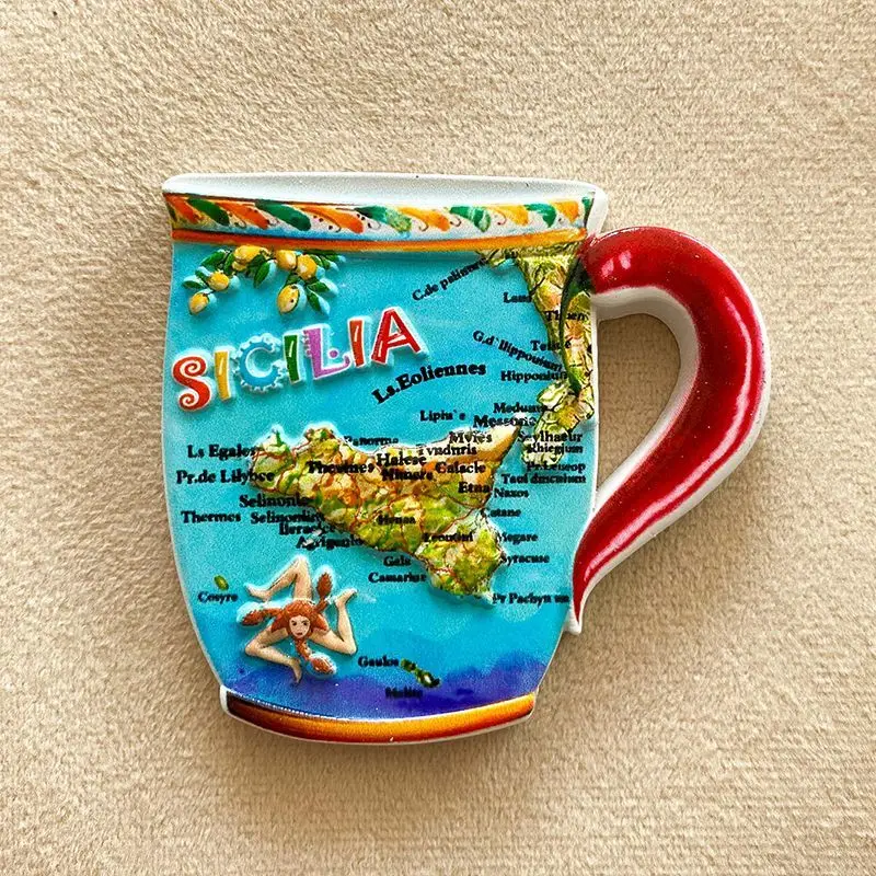 

Sicily Refrigerator Magnet Italy Travel Souvenir Personalized Cup 3D Magnet Gift