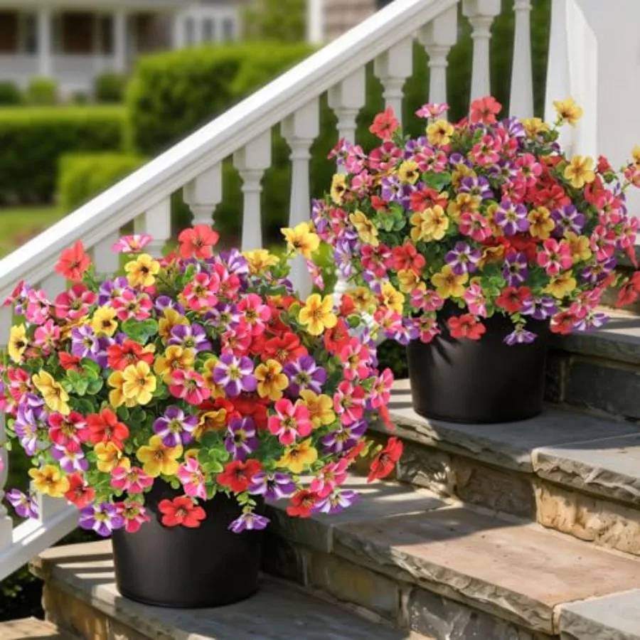 2 Set of Artificial Morning Glory and Eucalyptus Topiary Trees - Faux Silk Flower Potted Plants UV-Resistant Fake Outdoor Morni
