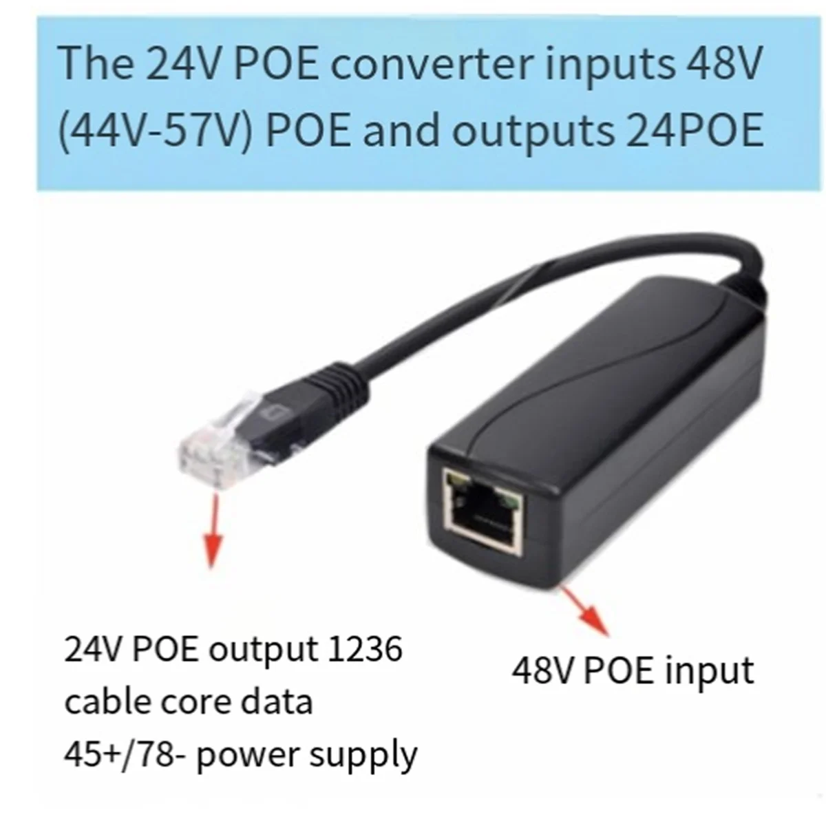 Convertitore POE da 48V a 24 V con velocità Ethernet da 100M PoE a 24 modalità regolatore di tensione B per passivo