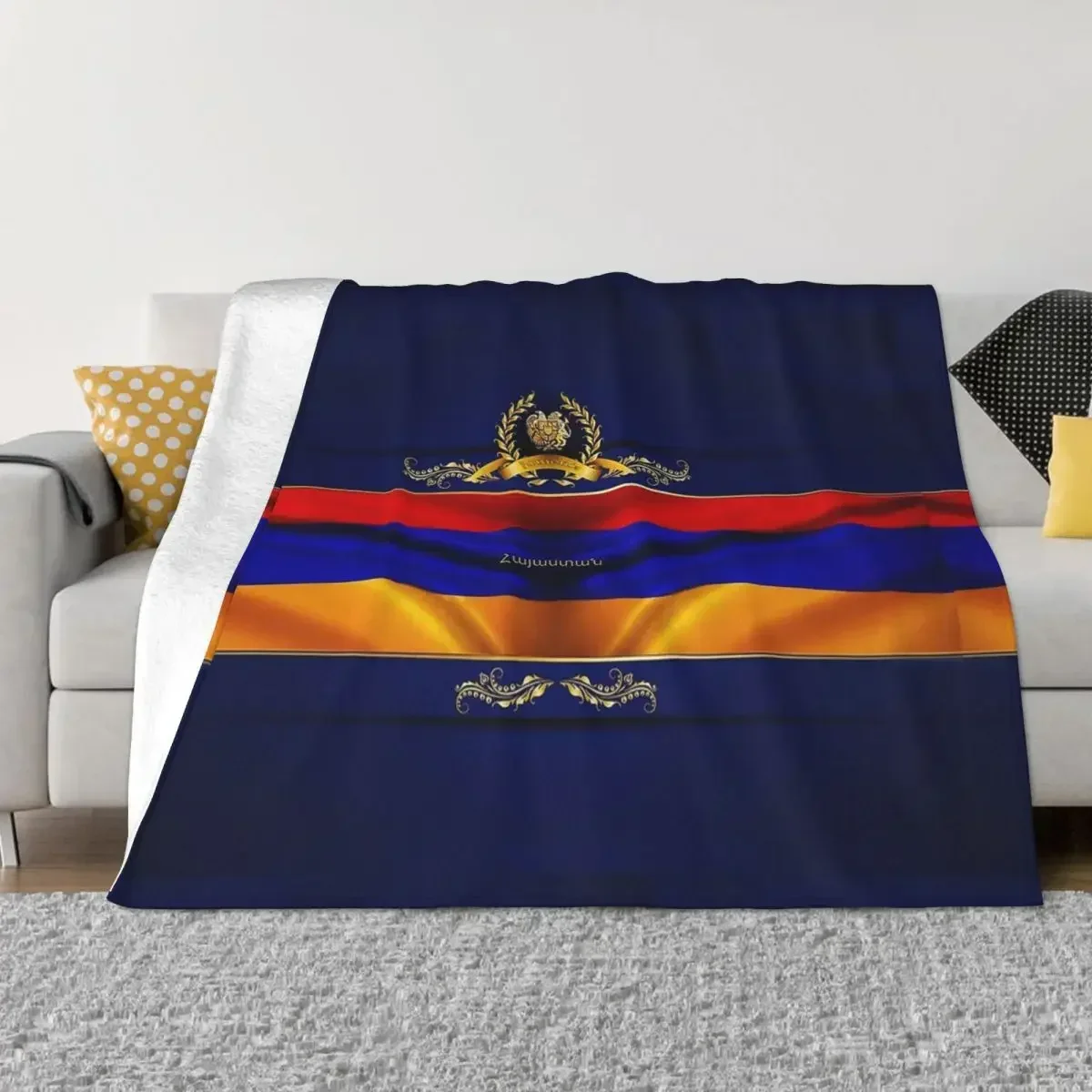 Golden Armenia Flag Flannel Blanket Awesome Breathable Throw for Home Use Perfect for All Seasons and Comfortable in Any Setting