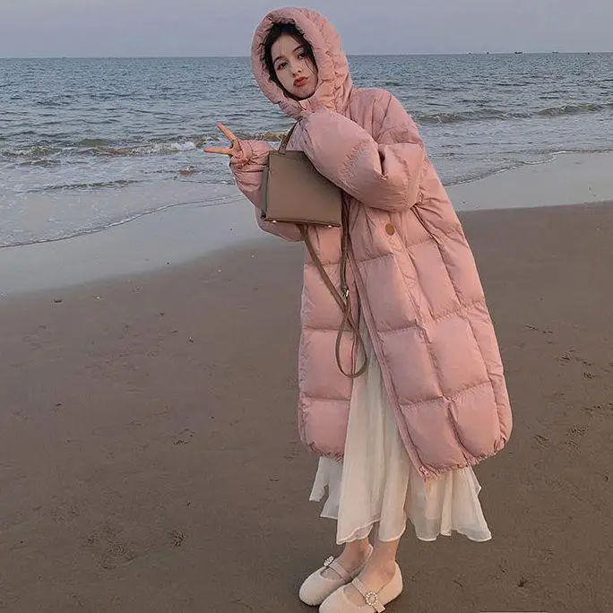 

Sweet Sle White Du down Jaet с капюшоном, закрывающееся пальто средней длины, застежка-молния, антивозрастная верхняя одежда для женщин