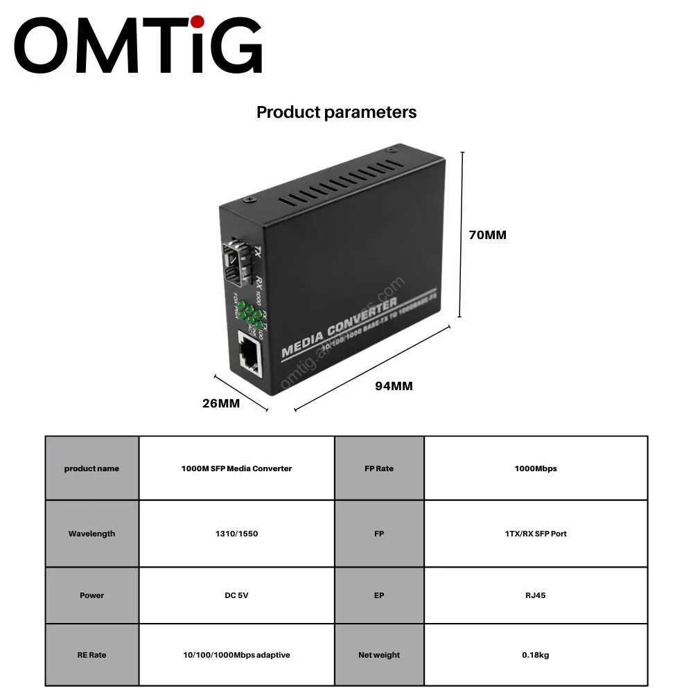 1Pair Gigabit Media Converter SFP Transceiver Module 20KM 1000Mbps Fast Ethernet RJ45 To Fiber Optic 1sfp 1E Switch 1 Port LC