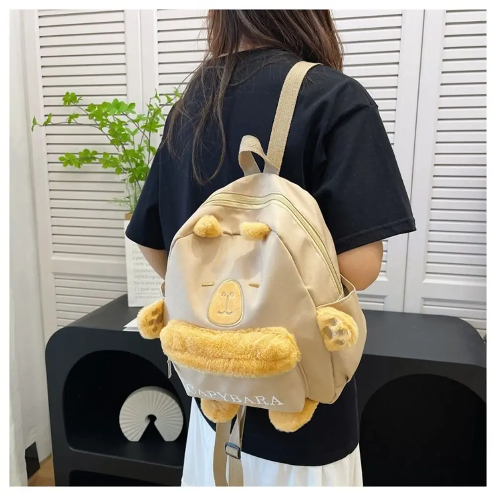 Saco de pelúcia de cobaia capivara mochila de pelúcia grande capacidade moda dos desenhos animados ombros saco de algodão bonito capivara saco de pelúcia