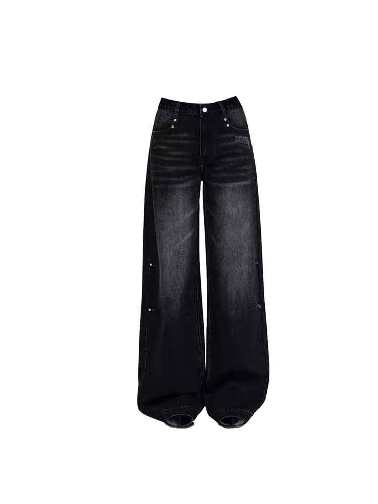 Imagem -02 - Jeans Gótico Preto Feminino Calça Jeans Grande Calça de Cowboy de Cintura Alta Roupas da Moda Vintage Harajuku Y2k Estética dos Anos 90 Anos 2000