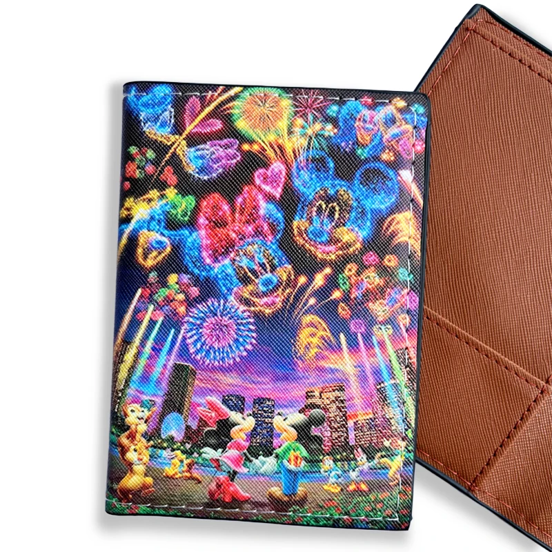 Disney Stitch Mickey Passport Cover PU Leather Travel Passport Holder For Women Function Business Card Case with 3 Card Holder