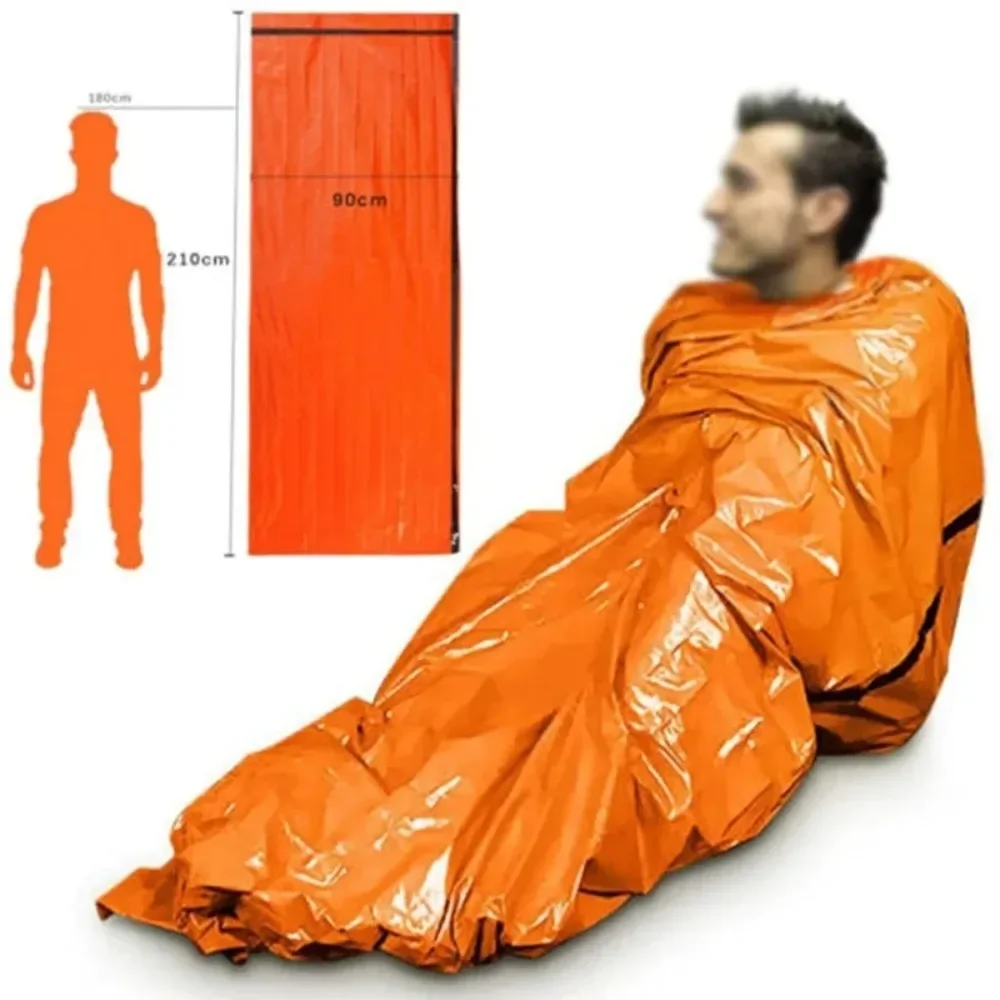 Conjunto de saco de dormir de sobrevivência de emergência à prova d'água portátil ao ar livre edc equipamento de acampamento saco térmico kit de resgate de primeiros socorros cobertor mylar