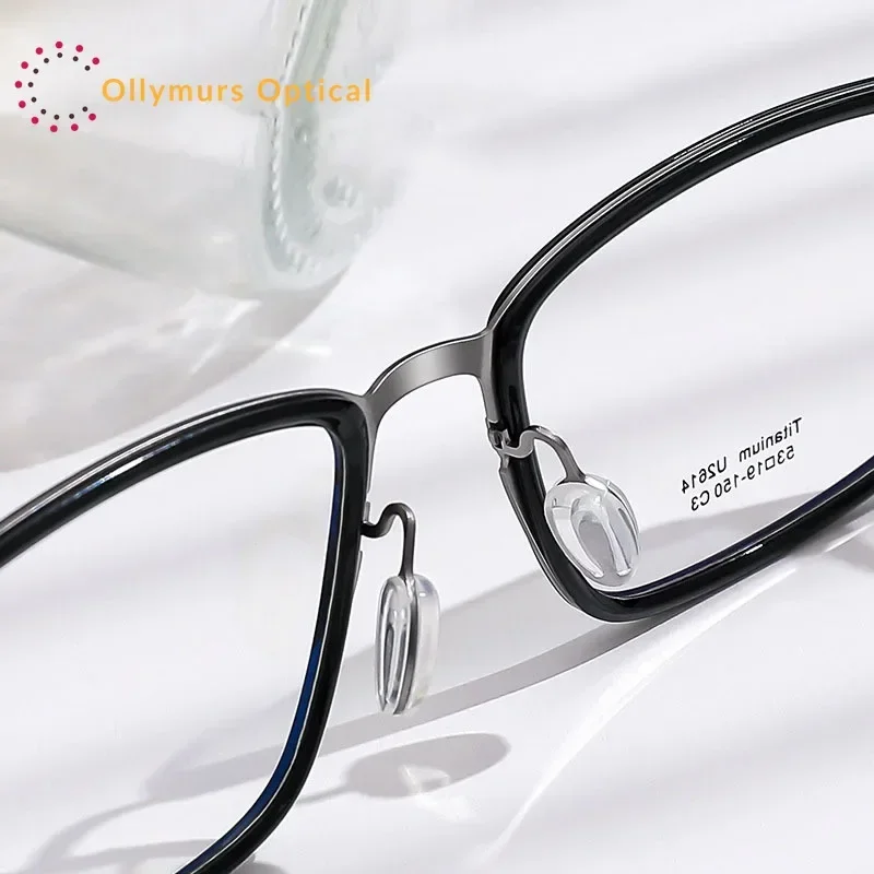 Ollymurs Titanium Design Vint Retro Square EyeglassesDesign Vintage Ultralight-Weight Eyewear  Big Size Glasses Frame Men Brand