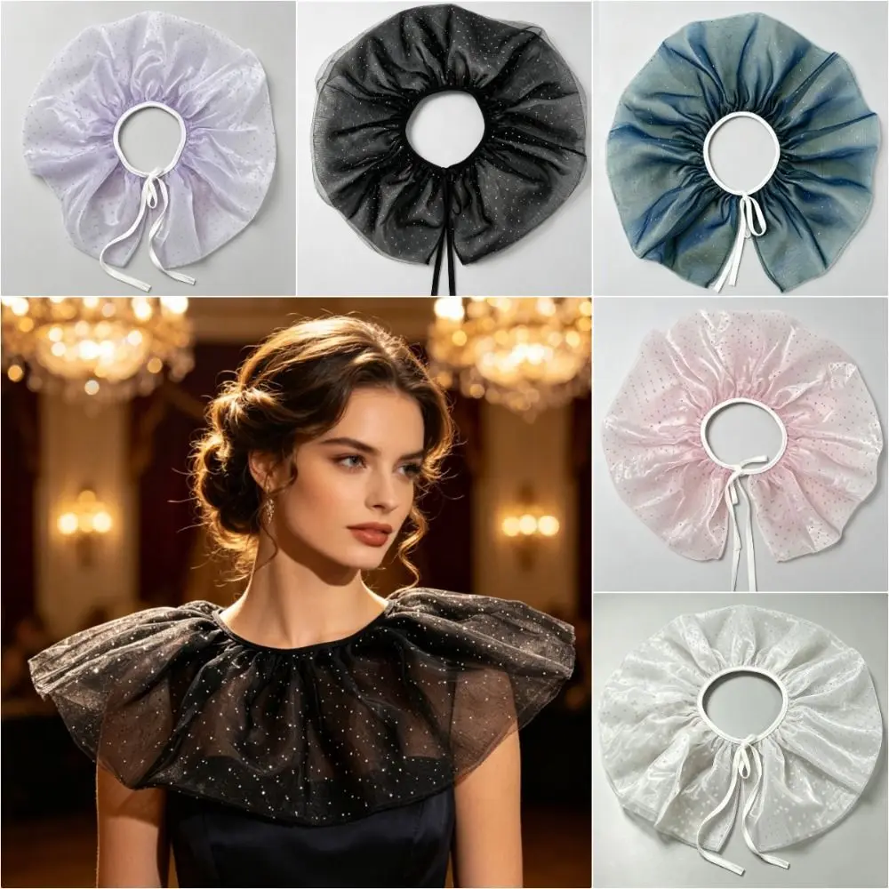 Fashionable Diamond Shiny Mesh Fake Collar Lace-Up Cloth Decoration Ruffled Fake Collar Stage Performance Neck Ruff Shawl Party
