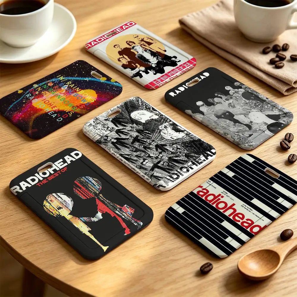 R-Radiohead Alternative Band Clear Window ID Card Holder, Business Badge Holder With Neck Lanyard, Office Work Permit Card Cover