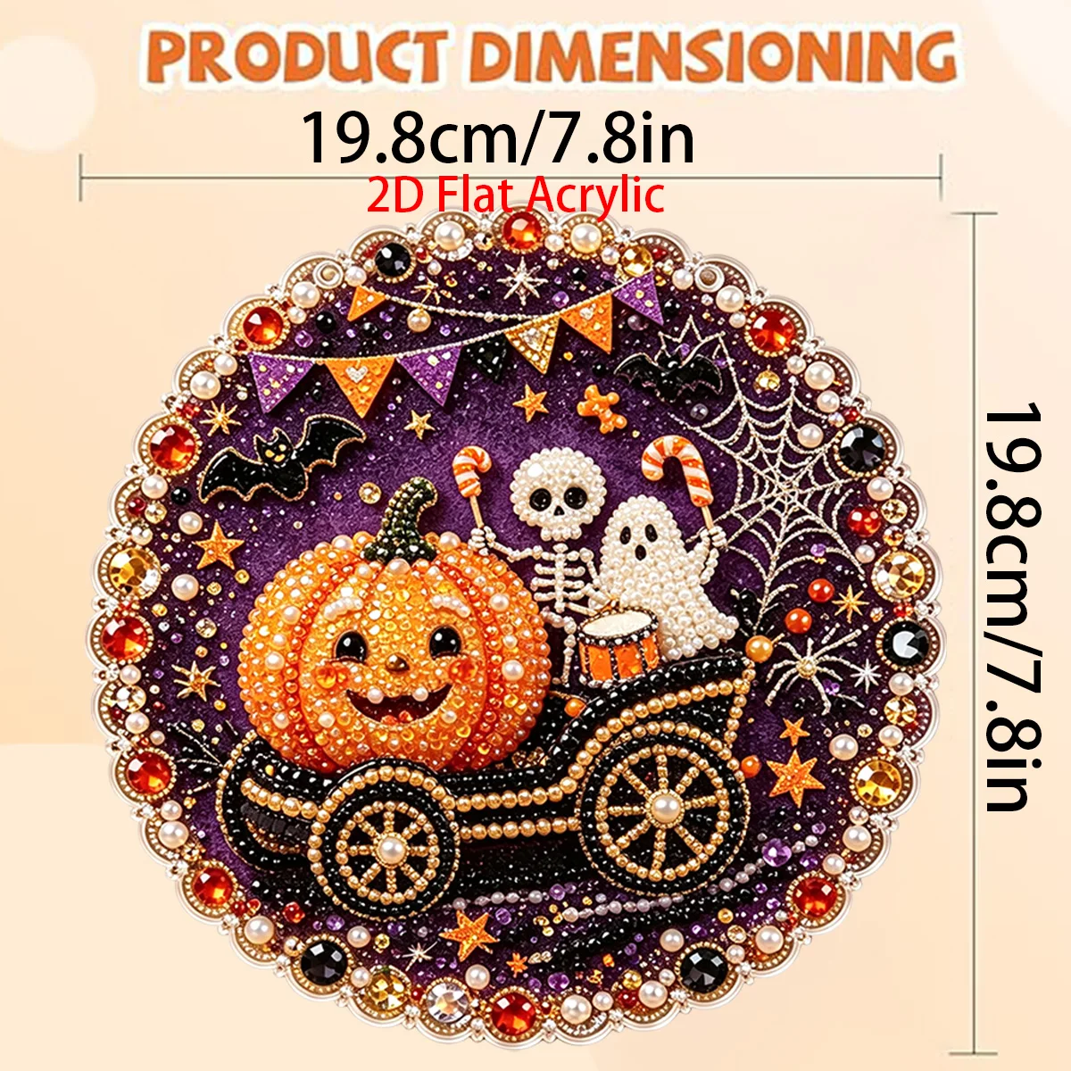 2D flat diamond painting kit Halloween pattern acrylic pendant, 3D mixed size pearl crafts, holiday window and wall decorations,