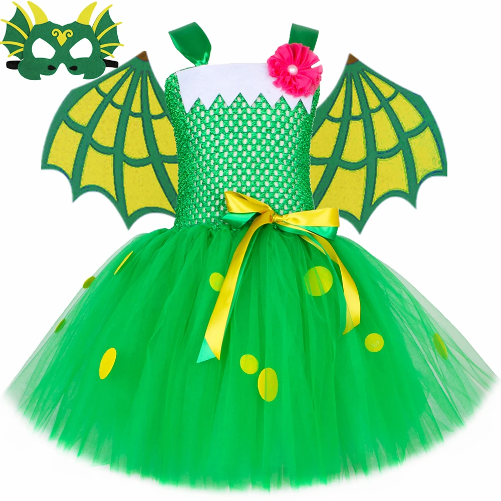 

Green Dragon Dinosaur Costume Kids Halloween Animal Cosplay Tutu Dress Baby Girls Fancy Carnival Party Dresses Children Clothes