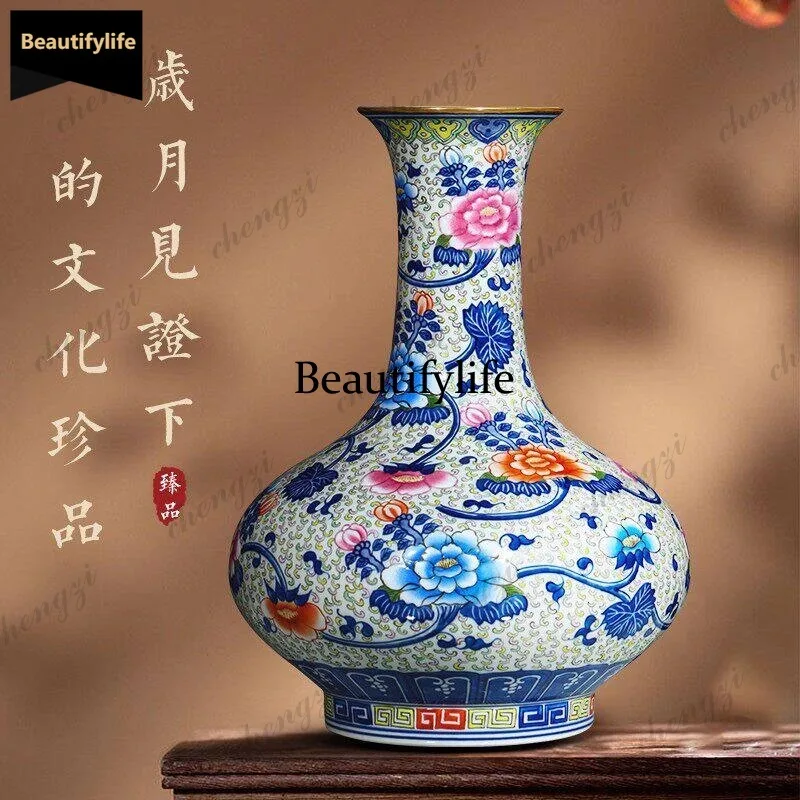 D80 Jingdezhen ceramic high-end vase ornament  flower arrangement new Chinese hand-painted blue and white porcelain bogu frame