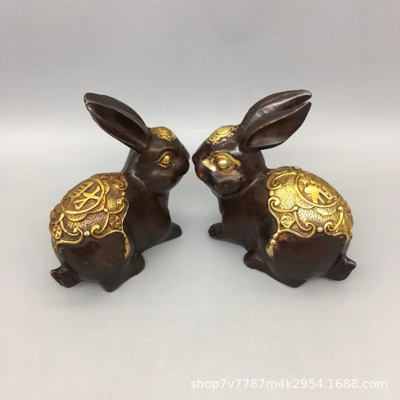 Antique Brass Craft Fortune Rabbit Home Living Room Decorative Ornaments Pair for Retail