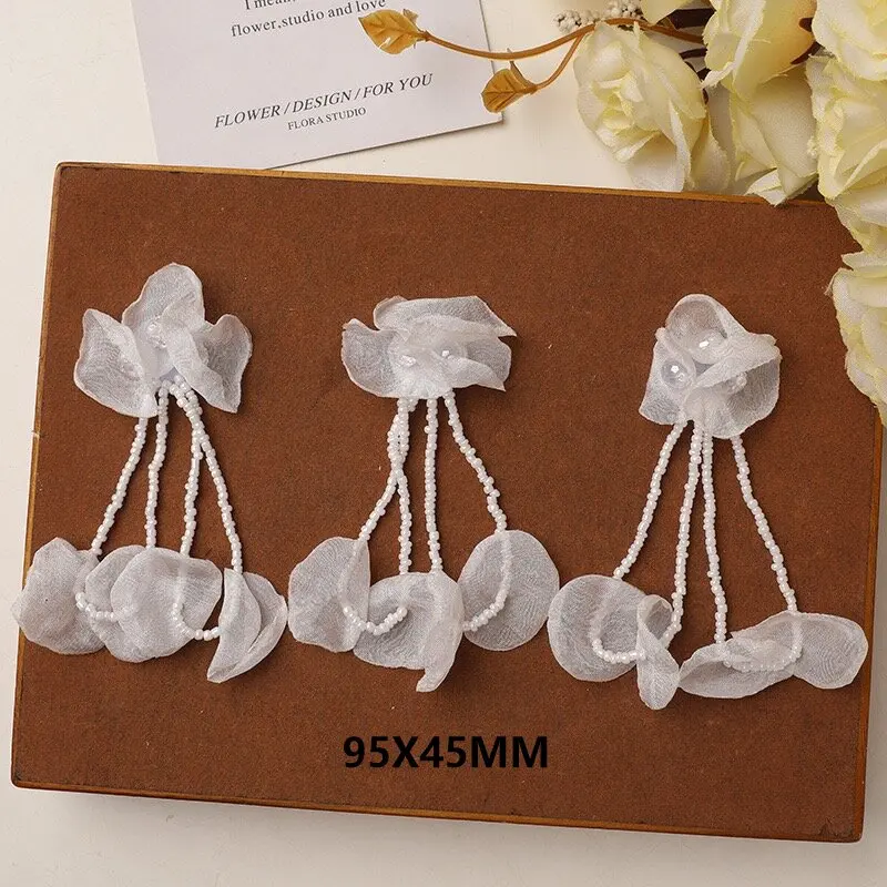 

White White Dangle with Glass Beads for DIY Earrings Accessory 6pcs Vintage Wholesale Cloth Flora Wedding Ornament Bulk Supplier